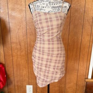 Fashion Nova Checkered Mini Dress in Cream and Red